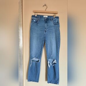 Abercrombie & Fitch Ultra High Rise Straight Leg Ankle Curve Love Distress Jeans